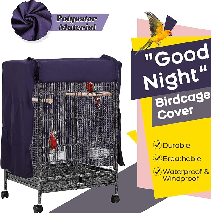 QBLEEV Birdcage Cover, Breathable Night Cover for Bird Cages, Parrot Cage Cover Shade Pet Universal Blackout Windproof Light-Proof Sleep Reduces Distractions Night Accessories Cloth Without Cage