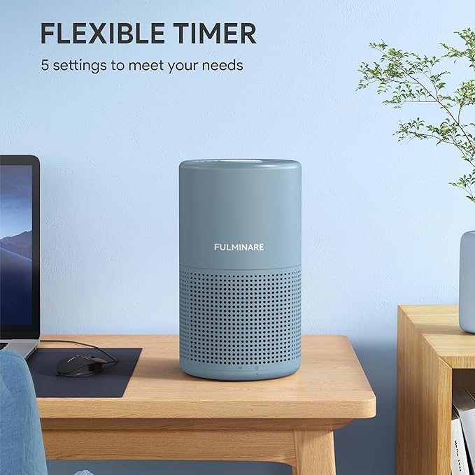 FULMINARE Air Purifiers for Home Bedroom H13 HEPA Air Purifier, 3 Speeds, Timer, 24dB, Small Mini Air Purifier with Night Light, Mist Blue