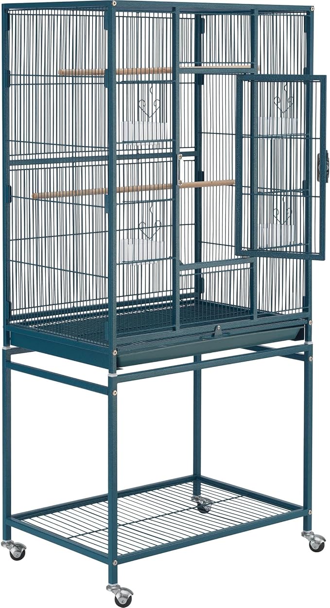 Topeakmart 54'' H Large Bird Cage Parrot Cage w/Stand Bird Cage for Conures Parakeets Cockatiels Canary Budgies Quaker Lovebird, Navy Blue