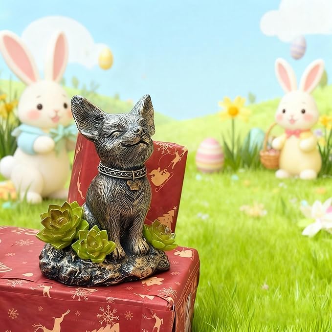 Dog Statue, Solar Garden Statues, Dog Decor with Solar Lantern, Outdoor Garden Decor for Lawn Yard, Patio Porch Decor, Dog Figurines Gifts for Mom, Grandma, Women, Housewarming Presents
