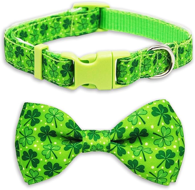 St. Patrick Day Dog Collar Adjustable Puppy Collar with Clover Pattern, Cute Pet Accessories for Small Medium Large Dogs
