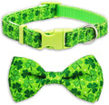 St. Patrick's Day Dog Collar with Bow Tie Set, Green Shamrock Clover Pattern Pet Collar, Adjustable Lucky Irish Holiday Neckwear for Small, Medium, and Large Dogs