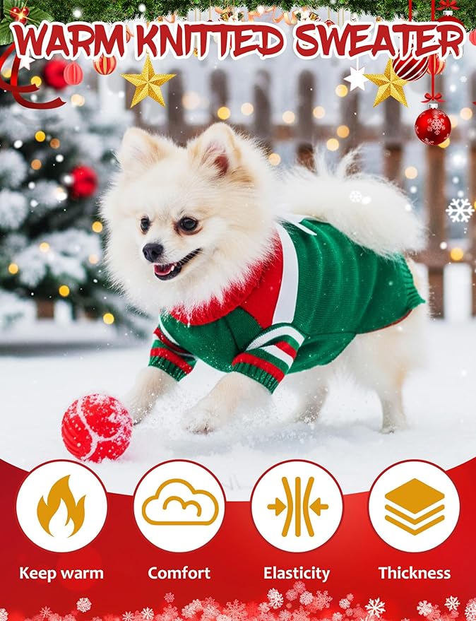 Dog Christmas Sweater, Soft Warm Pet Clothes Coat for Small Medium Large Dogs and Cats Boy Girl, Fall Cozy Holiday Turtleneck Knitting Collar Pullover Pup Outfit Costume for Thanksgiving New Year