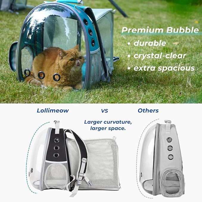 Lollimeow Cat Carrier Backpack, Expandable Bubble Pet Carrier for Cats and Small Dogs, Airline Approved Travel Backpack for Hiking, Walking & Outdoor Adventures - Supports up to 14 lbs