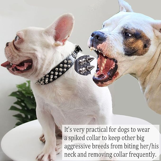 TEEMERRYCA Adjustable Microfiber Leather Spiked Studded Dog Collars with a Squeak Ball Gift for Small Medium Large Pets Like Cats/Pit Bull/Bulldog/Pugs/Husky, Black, XS 8.3-10.6 inches