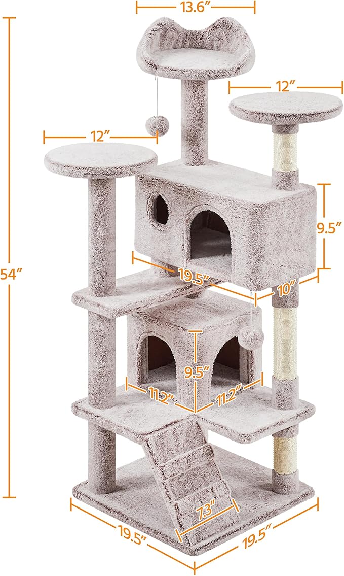 Yaheetech 54in Cat Tree, Cat Tower with Double Condo, Sisal Scratching Posts, and Dangling Balls, Pet Furniture Kitten Play House