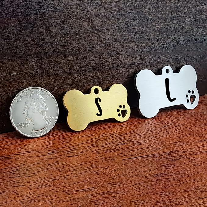 Ultra Joys Dog Tags Personalized for Pets - Hollow Paw Custom Pet ID Tag - Engraved Dog Tag for Small, Large Dogs - Large Bone in Gold