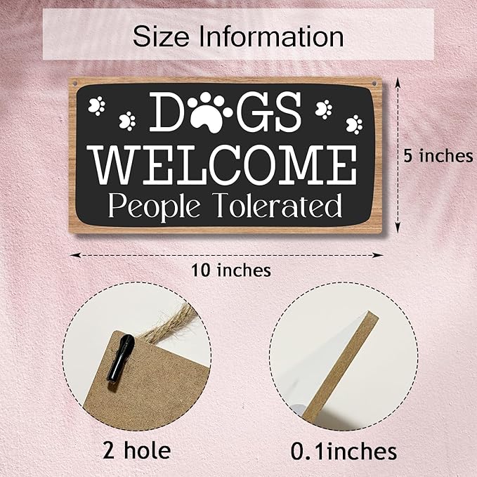 Dog Welcome People Tolerated Dog Lover Rustic Wooden Hanging Sign Decor, Front Door Wall Decor Sign Wood Plaque for Farmhouse Garden Home Porch Entryway, Pet Paw Hanging Wall Art Gift (1 pack)-11