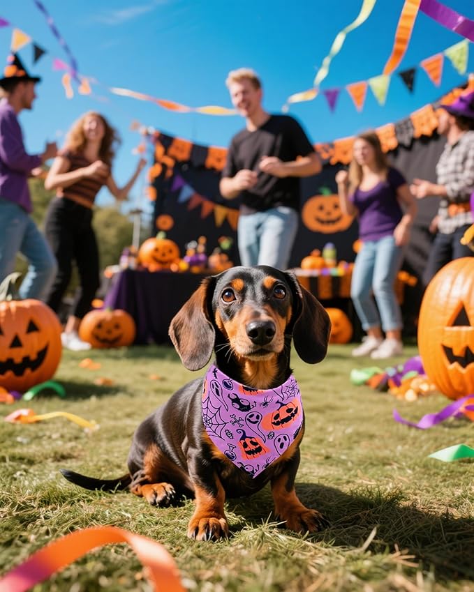 PET SHOW 50 Pack Halloween Small Dog Bandanas Bulk XS Washable Puppy Girl Boy Triangle Bibs Ghost Pumpkin Kerchief Set Cats Scarves Pet Holiday Grooming Accessories