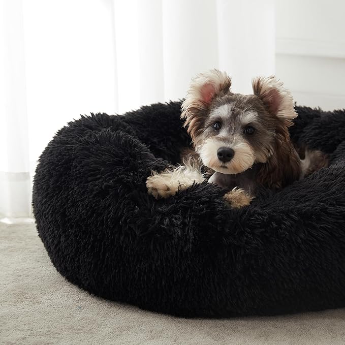 WESTERN HOME WH Calming Anti-Anxiety Donut Dog & Cat Bed, Warming Cozy Soft Round Cushion, Fluffy Faux Fur Plush Cuddler for Small Medium Dogs and Cats
