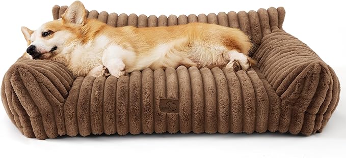 Bedsure ComfyFleece™ Cute Dog Couch for Medium Dogs - As Seen on TV on Good Day New York, Dog Couch Bed with Removable, Washable Cover, Supportive Pet Sofa, for Medium Large Dogs, 36inch, Camel Brown