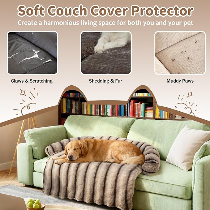 Large Dog Couch Bed, Fluffy Washable Couch Protector for Dogs with Removable Cover, Non-Slip Dog Sofa Bed, 35x31 Inch, Brown