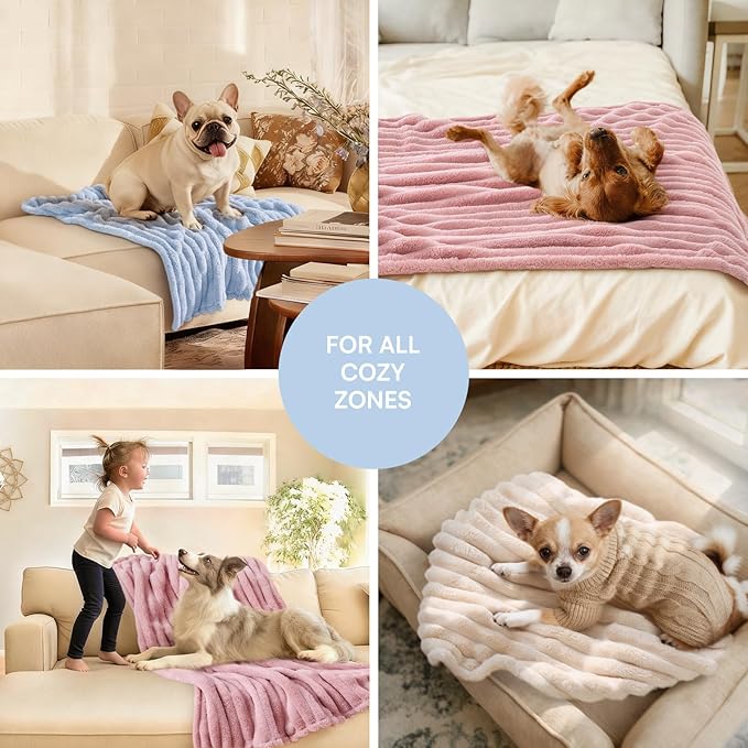 LINENLUX 1 Pack 3 Soft Dog Blanket Washable Warm Fleece Cat Blankets for Pet Puppy Fluffy Calming Flannel Pink/White/Blue Medium