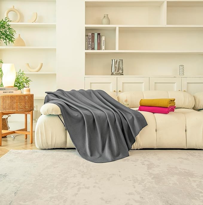 Fleece Throw Blankets Bulk Fleece Blankets Solid Wholesale Lightweight Warm Soft for Pet Bed Sofa Couch Office Wedding Gifts Travel Seasons (Mineral Grey,Pack of 6 50x60 Inches)