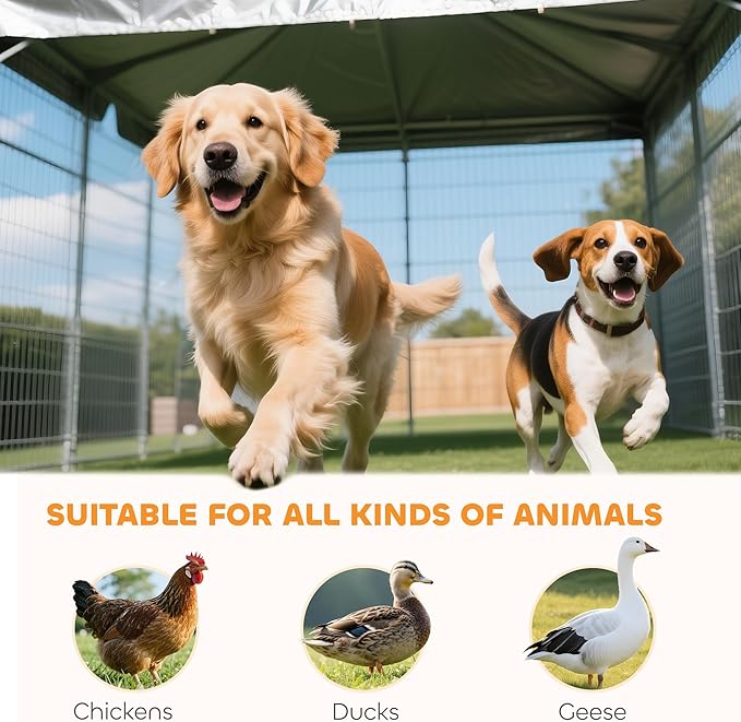 PawHut Outdoor Dog Kennel, Heavy Duty Dog Run Outdoor Fence with Waterproof Cover, Galvanized Chain Link, Secure Lock, for Large Breeds, Chickens, Ducks, 6.5' x 6.5' x 5'