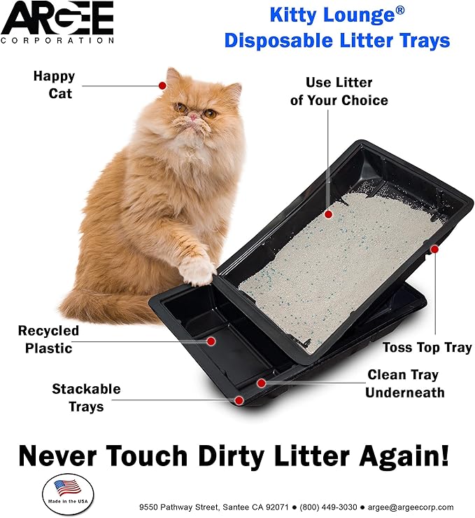 Kitty Lounge Disposable Litter Tray, Black, 25-Pack- Argee RG606/25