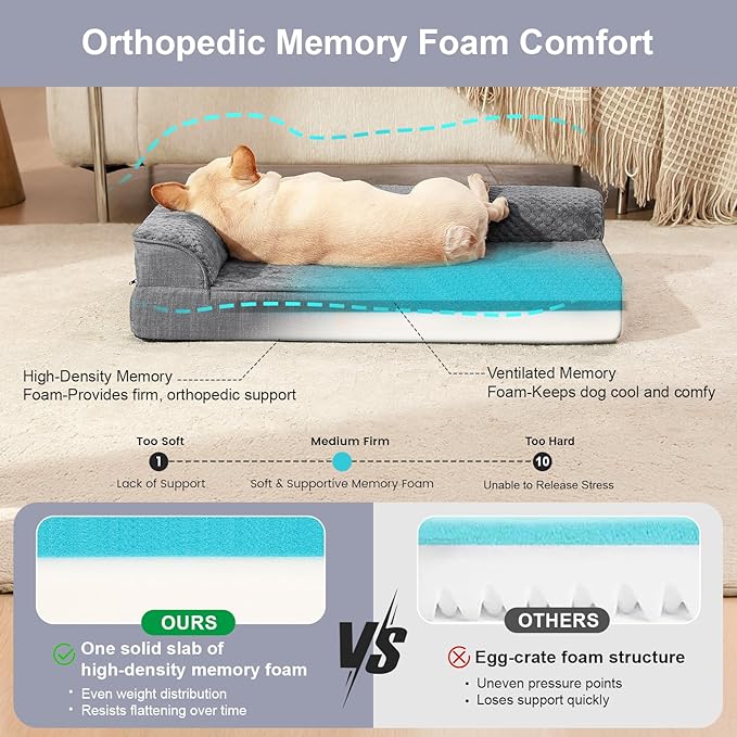 Orthopedic Dog Bed for Small and Medium Dogs, Memory Foam Pet Bed with Washable Removable Cover, Nonskid Bottom, Waterproof, for Indoor, Outdoor, Crate ＆ Car Use, 30x20x6 Inches, Dark Grey