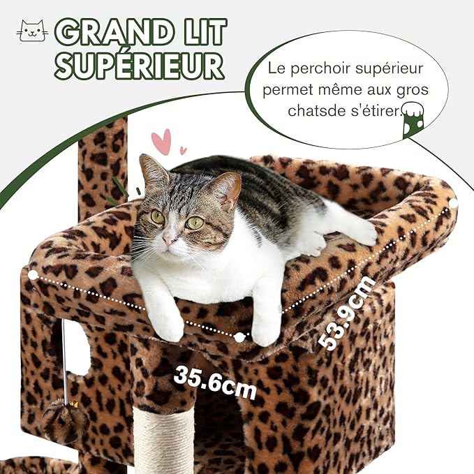 MUTICOR 66 Inches Multi-Level Large Cat Tree Tower for Indoor Big Feline/Cozy Plush Perches/Condo/Sisal Scratching Posts/Hammock and Baskets/Activity Center Play House/Wide Base/Leopard Print