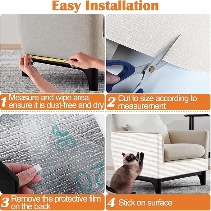 Cat Scratch Furniture Protector - 158" x 15.8" Trimmable Self-Adhesive Cats Claws Scratch Pads, DIY Cat Climbing Couch Protector for Scratch Post Cat Tree Replacement Indoor (Cream White)