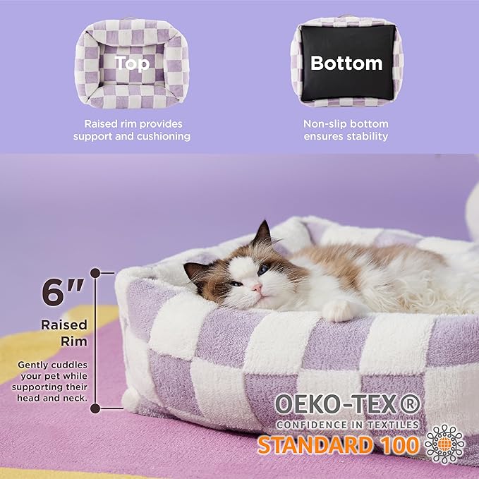 LE SURE Cute Dog Bed for Small Dogs & Cats- Washable Puppy Beds,Cozy Rectangle Orthopedic Pet Sofa with Jacquard Shaggy Plush & Anti Slip Bottom,20x19x6inches