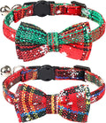 Joytale 2 Pack Christmas Cat Collar with Bells, Breakaway Cat Collars with Bow Tie, Girl Boy Safety Plaid Kitten Collars, Christmas Red+Green