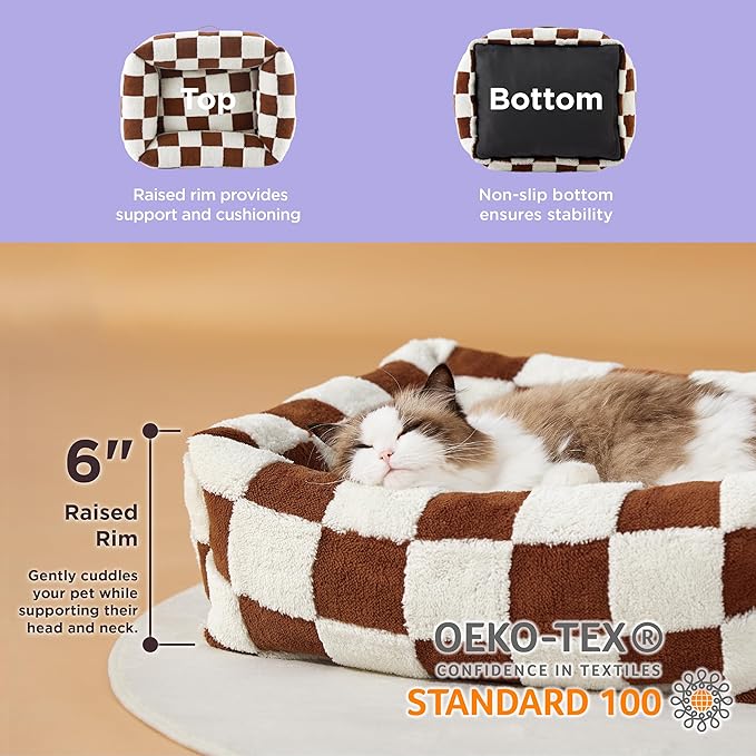 LE SURE Cute Dog Bed for Small Dogs & Cats- Washable Puppy Beds,Cozy Rectangle Orthopedic Pet Sofa with Jacquard Shaggy Plush & Anti Slip Bottom,20x19x6inches
