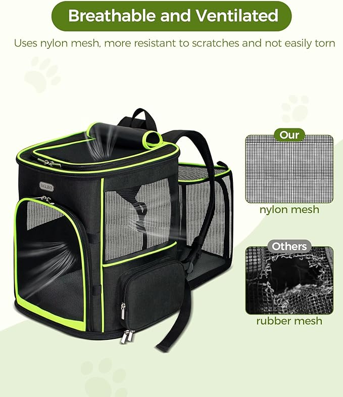 BAGLHER Expandable Cat Carrier Backpacks, Retractable Pet Carrier Backpack for Small Dogs & Cats with Breathable Mesh, Travel Bag Up to 18 Lbs for Hiking Camping Outdoor - Black