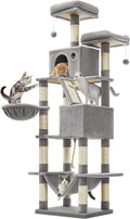 Feandrea Cat Tree, 81.1-Inch Large Cat Tower, Multi-Level Plush Condo with 13 Scratching Posts, 2 Perches, 2 Caves, Basket, Hammock, Pompoms, Light Gray UPCT190W01