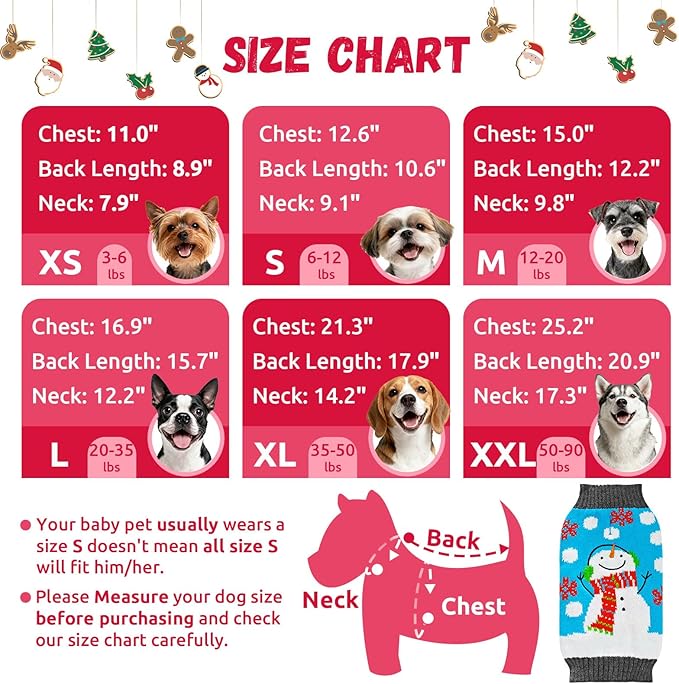 Pet Christmas Dog Sweaters Cute Animal Snowman Printed Puppy Xmas Costumes Winter Warm Turtleneck Jumpers Puppy Knitted Clothes Cat Outfits (S, Blue Snowman)