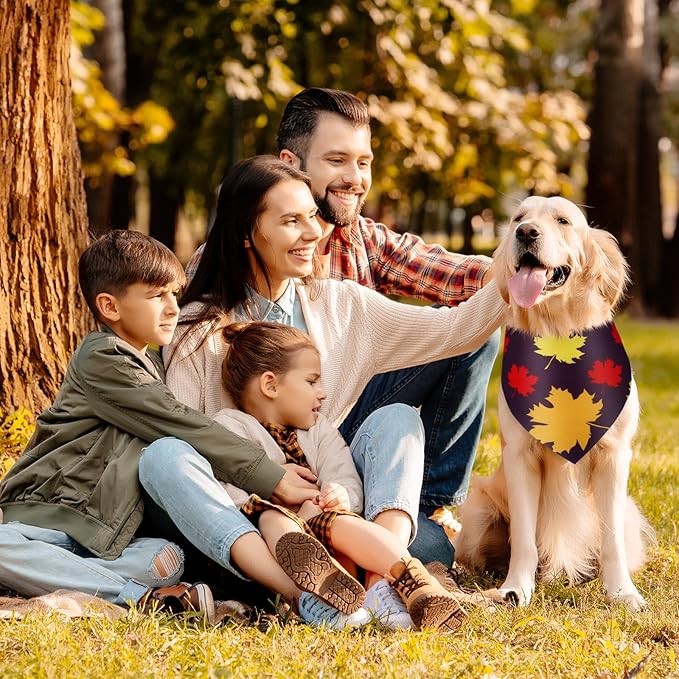 Chunful 100 Pieces Thanksgiving Dog Bandanas Bulk Fall Autumn Pet Bandanas with Leaves Patterns Triangle Scarf Bib Kerchief Set for Small Large Dog Costume Accessories (25.6 x 17.7 x 17.7)
