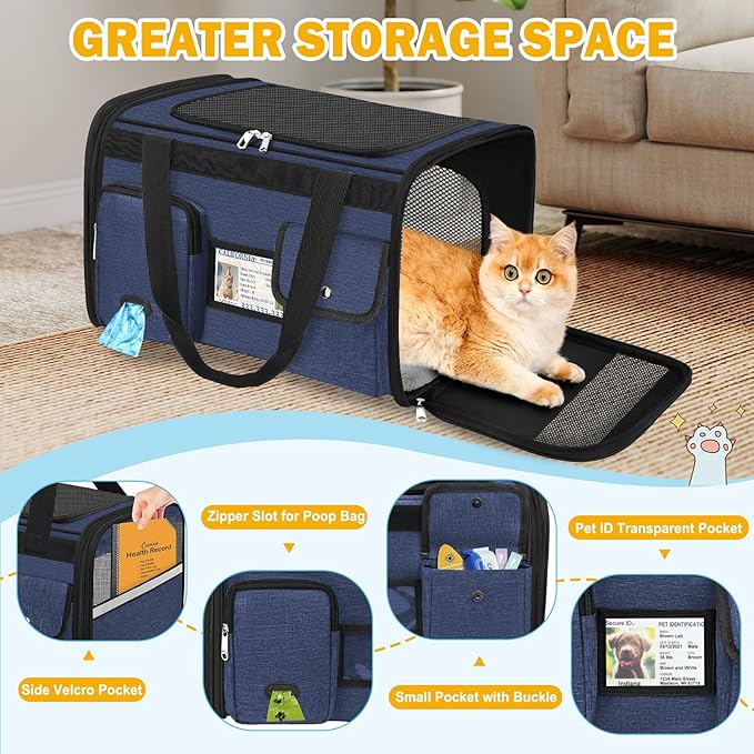 HUANLANG Cat Carrier Airline Approved,Soft-Sided Dog Carriers for Small Dogs Medium Cats,Pet Travel Carrier Up to 20 Lbs,Collapsible Cat Bag