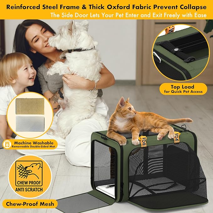 PAWZIDEA Expandable Pet Carrier w/ID Card, 18″×11″×11″ Small Dog Carrier TSA Airline Approved, Top Load Cat Carrier for 2 Cats Under Seat, Soft-Sided Collapsible Puppy & Animal Travel Bag, up 15 lbs