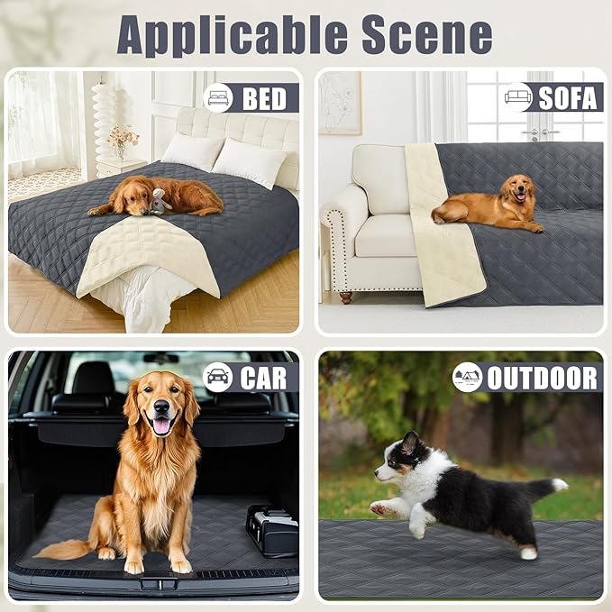 Smiry Waterproof Dog Bed Cover Blanket 30x53, Soft Reversible Pet Blanket, Washable Leakproof Cats Dogs Couch Cover for Sofa, Couch, Furniture, Dark Grey/Beige