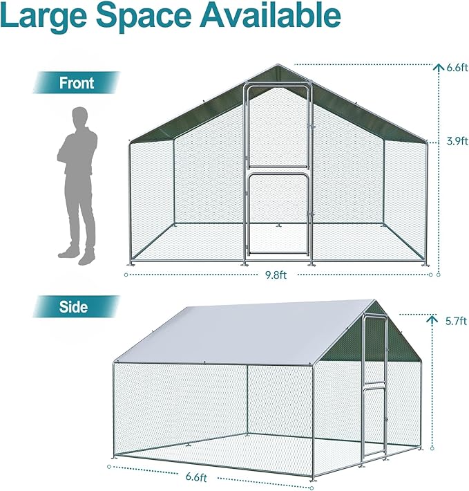 Large Chicken Coop, Chicken Coops for 10 Chickens, Chicken Runs for Yard with Water Poof & UV Resistance Cover, Spire Roof Chicken Coop Run with Double Lockable Doors for Outdoor Backyard