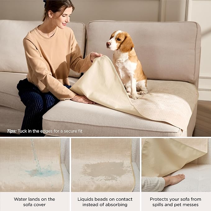 Bedsure Waterproof Bed Cover for Dogs Washable - Waterproof Blanket for Twin Bed Couch Sofa Cozy, Lightweight Furniture Protector for Pet Cat Quick Drying, Sandy Tan, 68x82IN