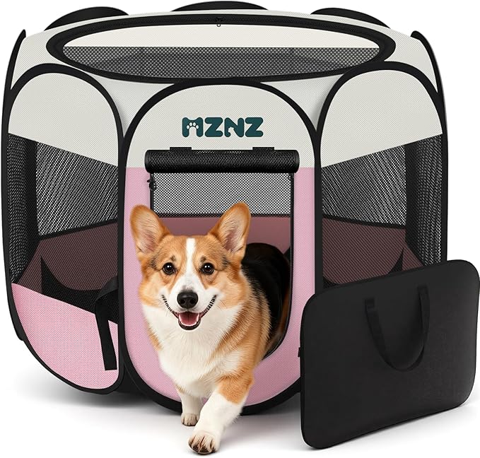 Dog Playpen, Portable Puppy Pet Crate Indoors for Small/Medium Dogs Cats Rabbits, Foldable Dog Cage Enclosure for Outdoor, Pop Up Dogs Tent Kennel with Carrying Case, Pink