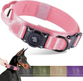2025 Upgrade Waterproof AirTag Dog Collar, Military Tactical Dog Collar with AirTag Holder, Comfortable Control Handle and Metal Buckle, GPS Dog Collar Holder for Medium to Large Dogs (Pink,L)