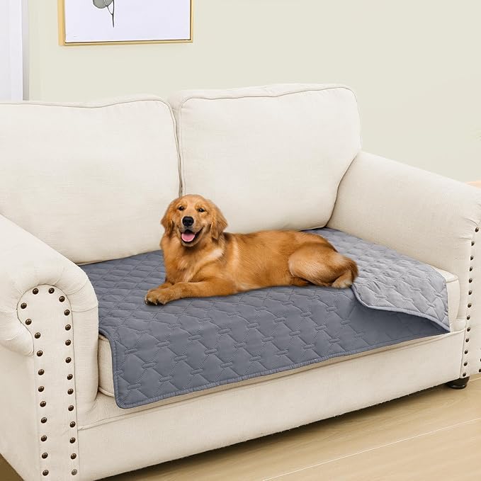 Smiry Waterproof Dog Bed Cover Blanket, Soft Reversible Pet Blanket, Washable Leakproof Cats Dogs Couch Cover for Sofa, Couch, Furniture (30x53 Inch, Grey/Light Grey)