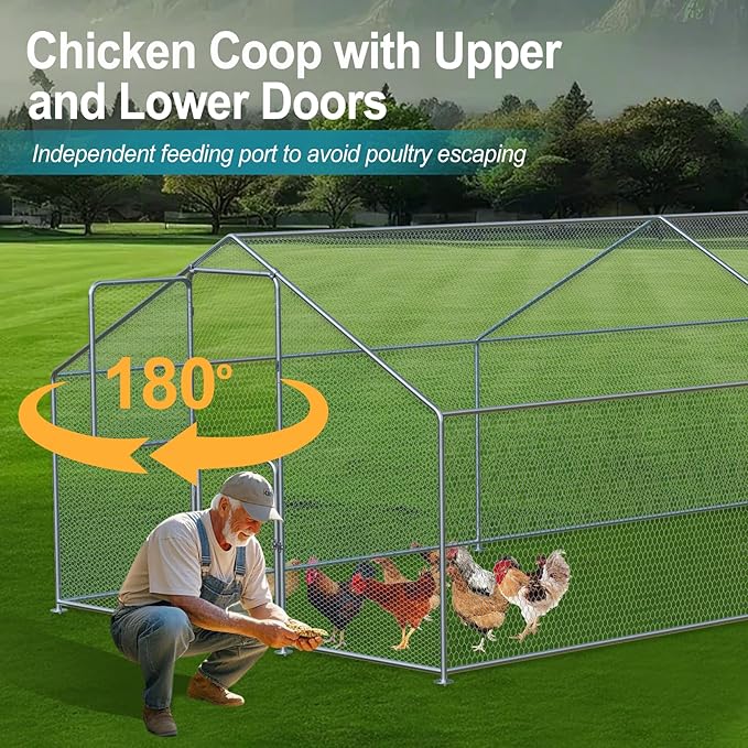 Large Chicken Coop, Chicken Coops for 40 Chickens, Chicken Runs for Yard with Water Poof & UV Resistance Cover, Spire Roof Chicken Coop Run with Double Lockable Doors for Outdoor Backyard