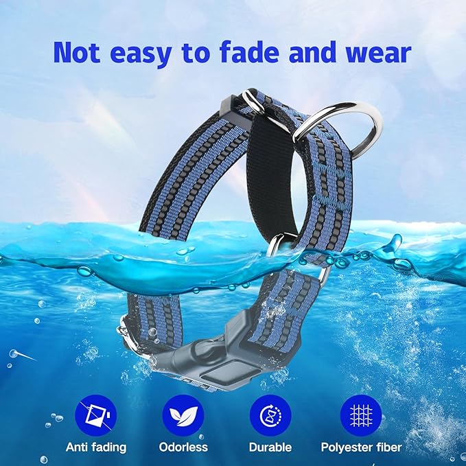 Martingale Dog Collar, Adjustable Nylon Reflective Collar with Quick Release Buckle (Grey Blue, Small)