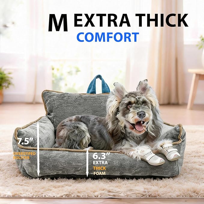 Orthopedic Dog Bed with Memory Foam, Washable Plush Pet Bed for Small, Medium & Large Dogs, Cozy Bolster Crate Dog Bed for Joint Support & Comfort.(Dark Grey)