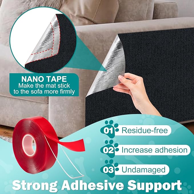 Bed Cat Scratcher Pad,47.2"x15.8"Cat Scratching Mat,Self-Adhesive Trimmable Anti Scratch Bed Couch Wall Corner Furniture Protector from Cat Claws,Easy Use for Carpet/Door/Post