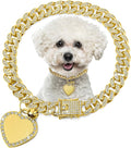 Hillban Dog Chain Gold-Plated Diamond Collar with Heart Rhinestones Jewelry Pet ID Tag Chain Bling Puppy Collar with Personalized Name Tag for Small Medium Large Dog Cat(Gold,8 Inch)