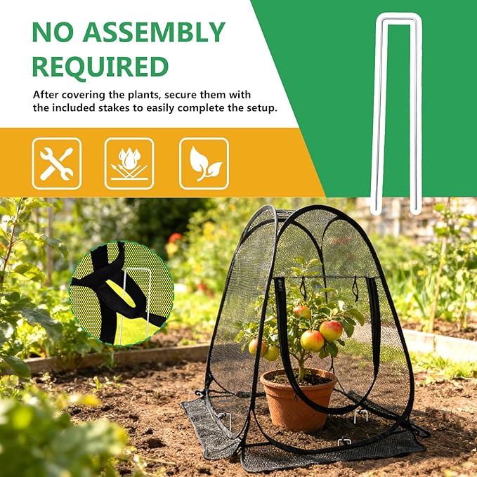 2 Pack 28 x 28 x 32 Inch Pop-up Gardening Net Cover with 8 Extended Stakes, Windproof Blizzard-Resistant, Plant Tent Cage for Vegetable Flower Fruit, Guard from Bird and Pest