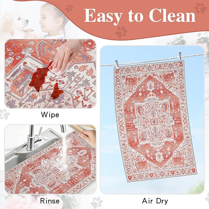 famibay Dog Food Mat, Absorbent Cat Dog Mats for Food and Water, No Stains Quick Dry Pet Cat Bowl Mats with Non Slip Backing, Boho Pet Feeding Mat for Floor Waterproof 16"x24"