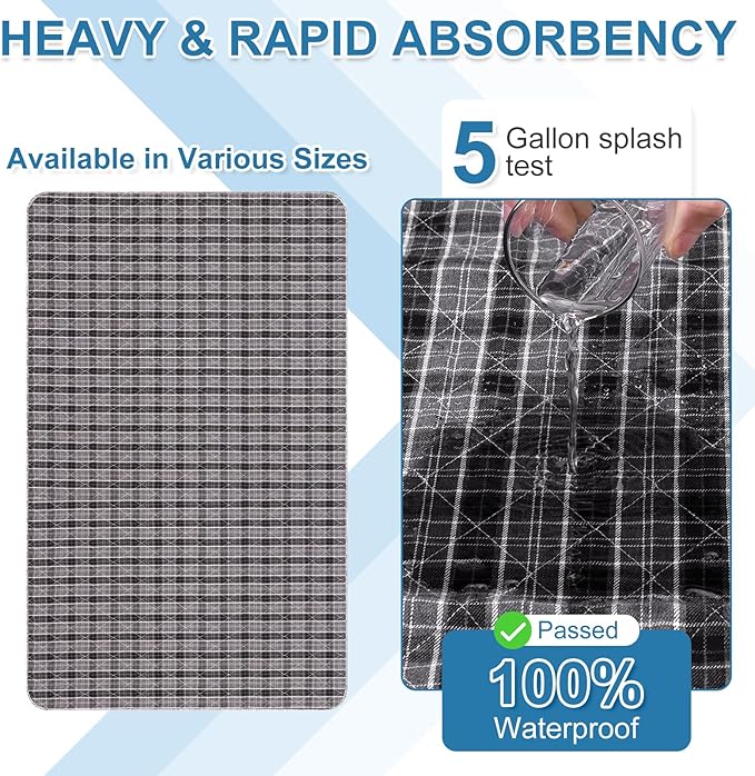 OUTCREATOR® Washable Bed Pads 34" x 56" (Pack of 2), Incontinence Mattress Protector, Anti-Slip Waterproof Underpads for Adults Kids Elderly Pets, Absorbency & Reusable Bedwetting Pads (Black Plaid)