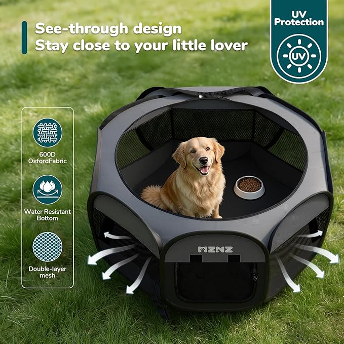Dog Playpen, Portable Puppy Pet Crate Indoors for Small/Medium/Large Dogs Cats Rabbits, Foldable Dog Cage Enclosure for Outdoor, Pop Up Dogs Tent Kennel with Carrying Case, Dark Grey