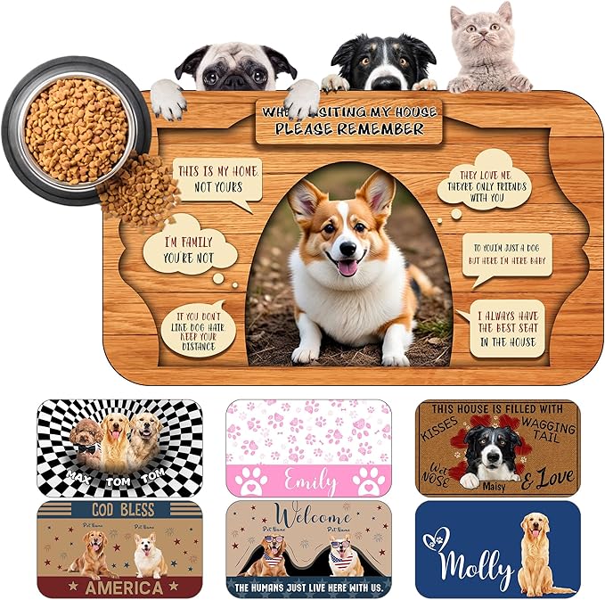 Personalized Dog Cat Mat with Name Photo Custom Placemat Feeding Mats for Food and Water Customized Non-Slip Waterproof Doormat for Bowls Outdoor Indoor Floors Gifts for Pet Owner