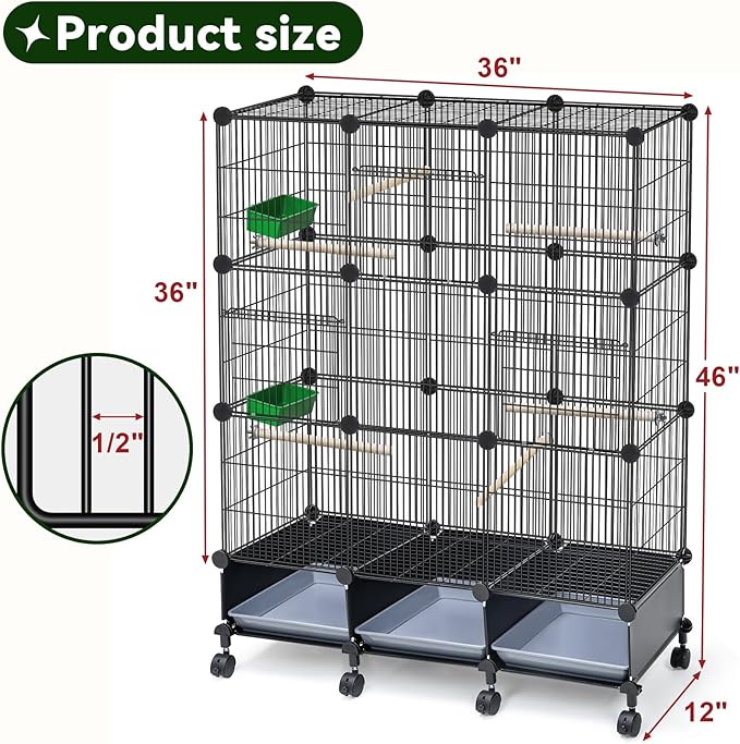 Encrypted Bird Cage (46" x 36" x 12"), with Wooden Perches, Metal Parakeet Cage with Slide-Out Tray, Water Bottle&Feeder, Bird Cages for Parrot,Parakeets,Cockatiel,Small Mid-Sized Birds