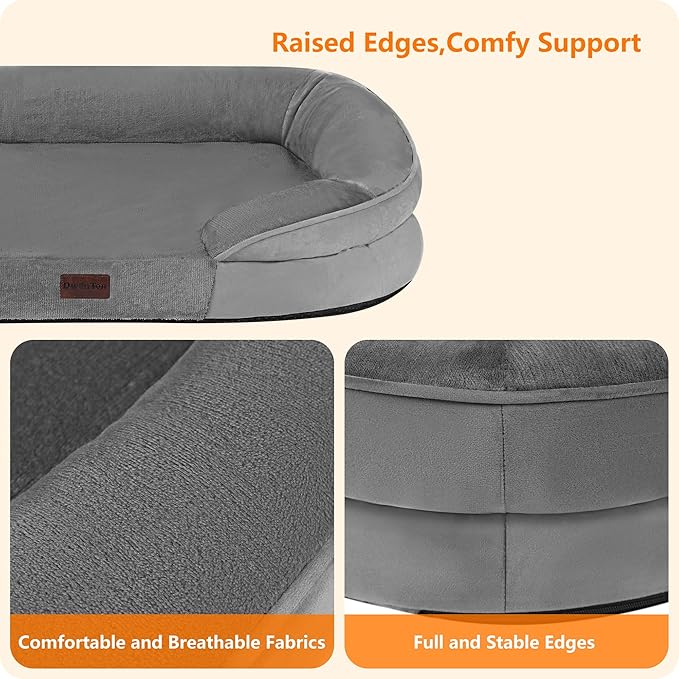 Dwanton Orthopedic Dog Bed for Medium Dogs with Gel Memory Foam, Waterproof Dog Sofa, Washable Pet Bed with Four Sided Bolster Cushion, Removable Cover & Non-Slip Bottom, 35", Medium Gray